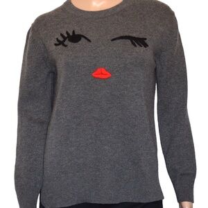 kate spade Gray Broome Street winking eye red lips sweater